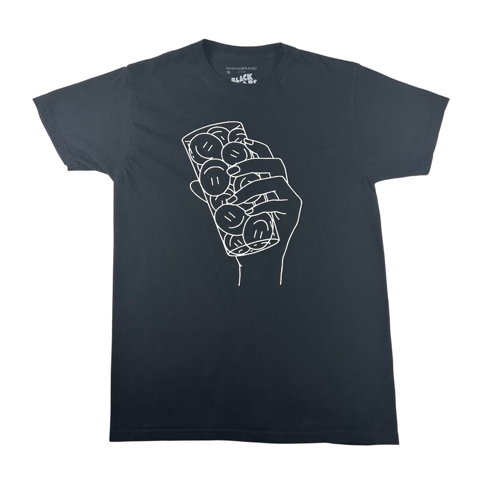 MNKR Brand Black Scraps Smiley Face Glass Graphic‎ T-Shirt Mens Small Black